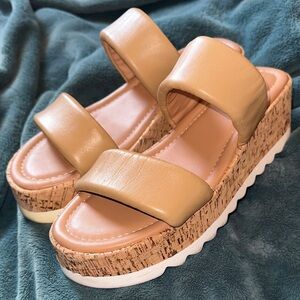 Steve Madden Beige Cork Leather Platform Sandals